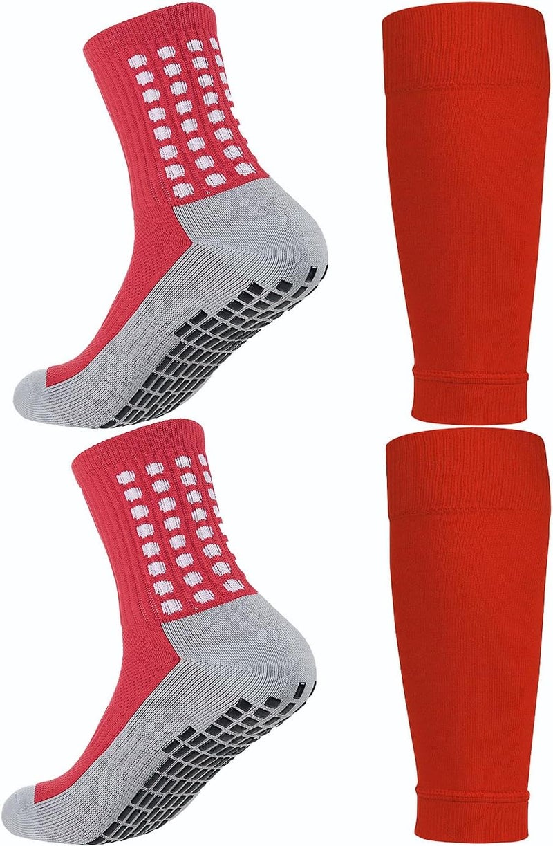 KMOLY 1 Set Soccer Grip Socks,Shin Guard Sleeves for Football Basketball for Men and Women Black/White One Size - Image 1